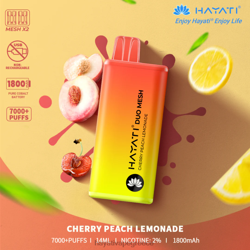 Hayati Duo Mesh αναλώσιμα κεράσι λεμονάδα ροδάκινο F402H168 Hayati Vapes Wholesale