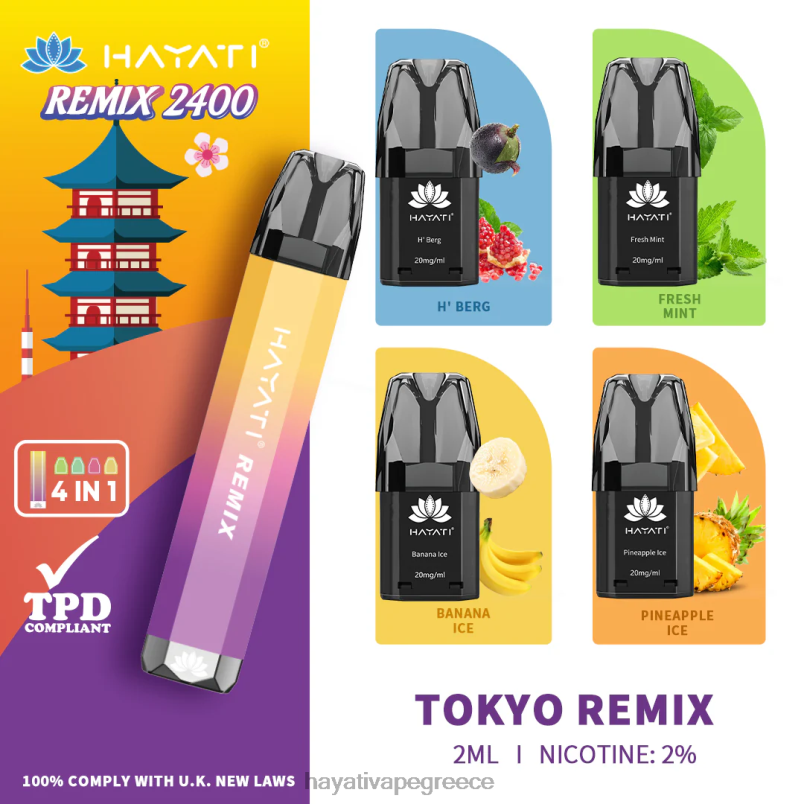 Hayati Remix προγεμισμένο σύστημα λοβών 2400 ρουφηξιών remix του Τόκιο F402H58 Hayati Vapes Wholesale